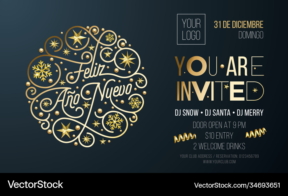 New year party invitation for spanish feliz ano New year party invitation for spanish feliz ano vector image