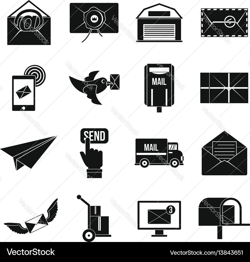 Poste service icons set simple style Poste service icons set simple style Vector Image