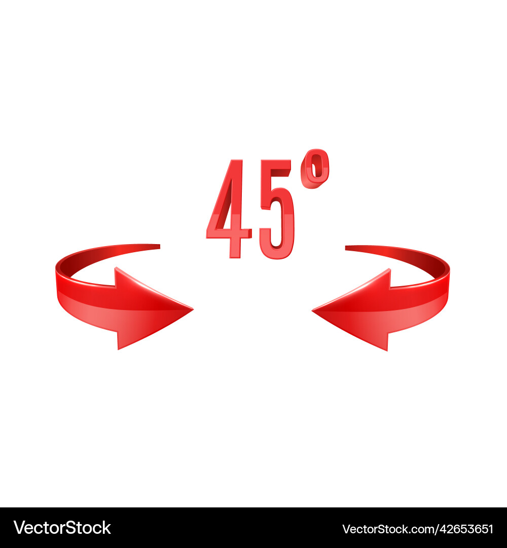 Red glossy 3d curve arrows and 45 degrees sing Red glossy 3d curve arrows and 45 degrees sing vector image