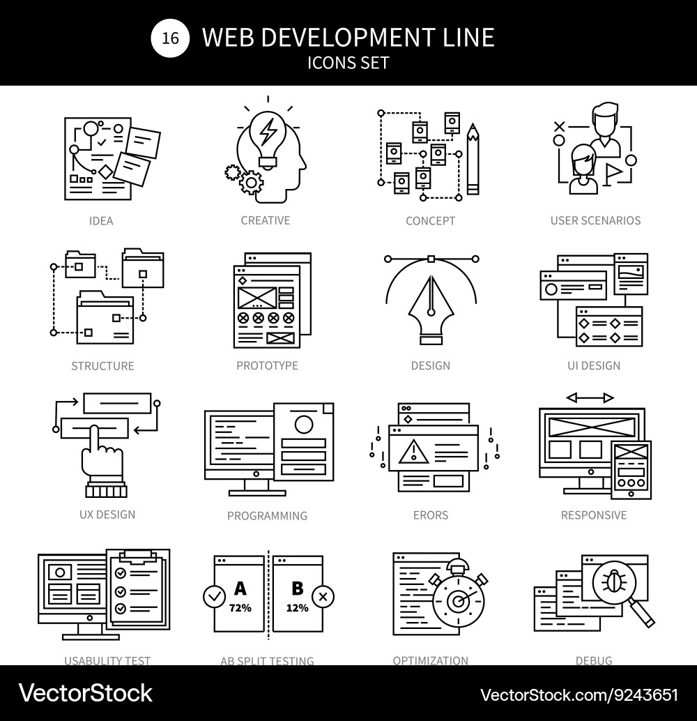 Web Development Line Icons vector image