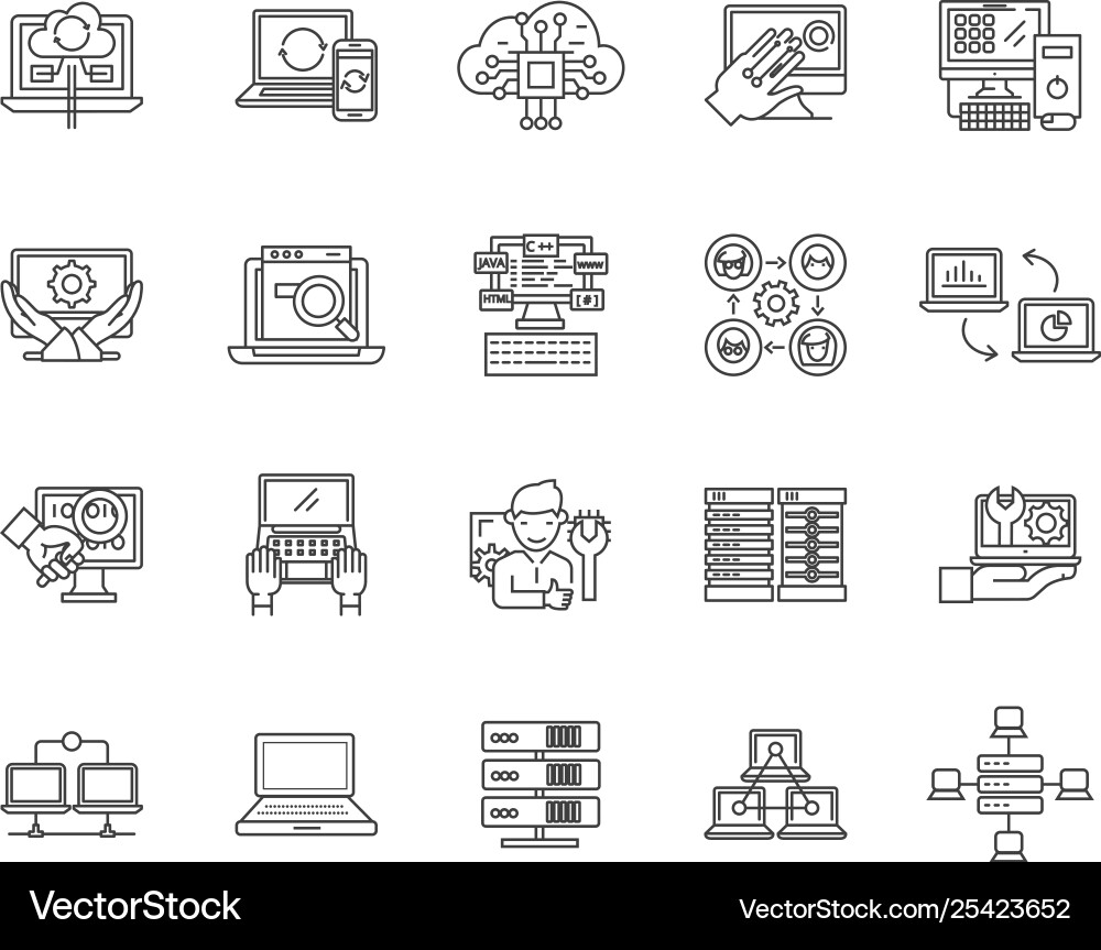 Computer and data processing service line icons Computer and data processing service line icons vector image