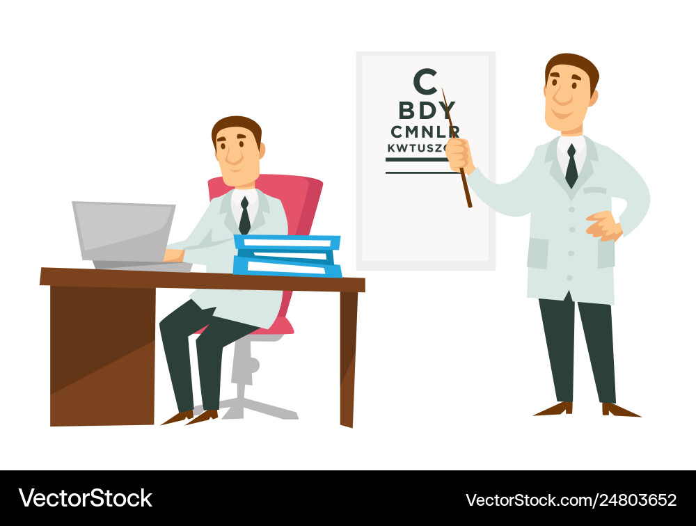 Doctor physician and ophthalmologist work desktop Doctor physician and ophthalmologist work desktop vector image