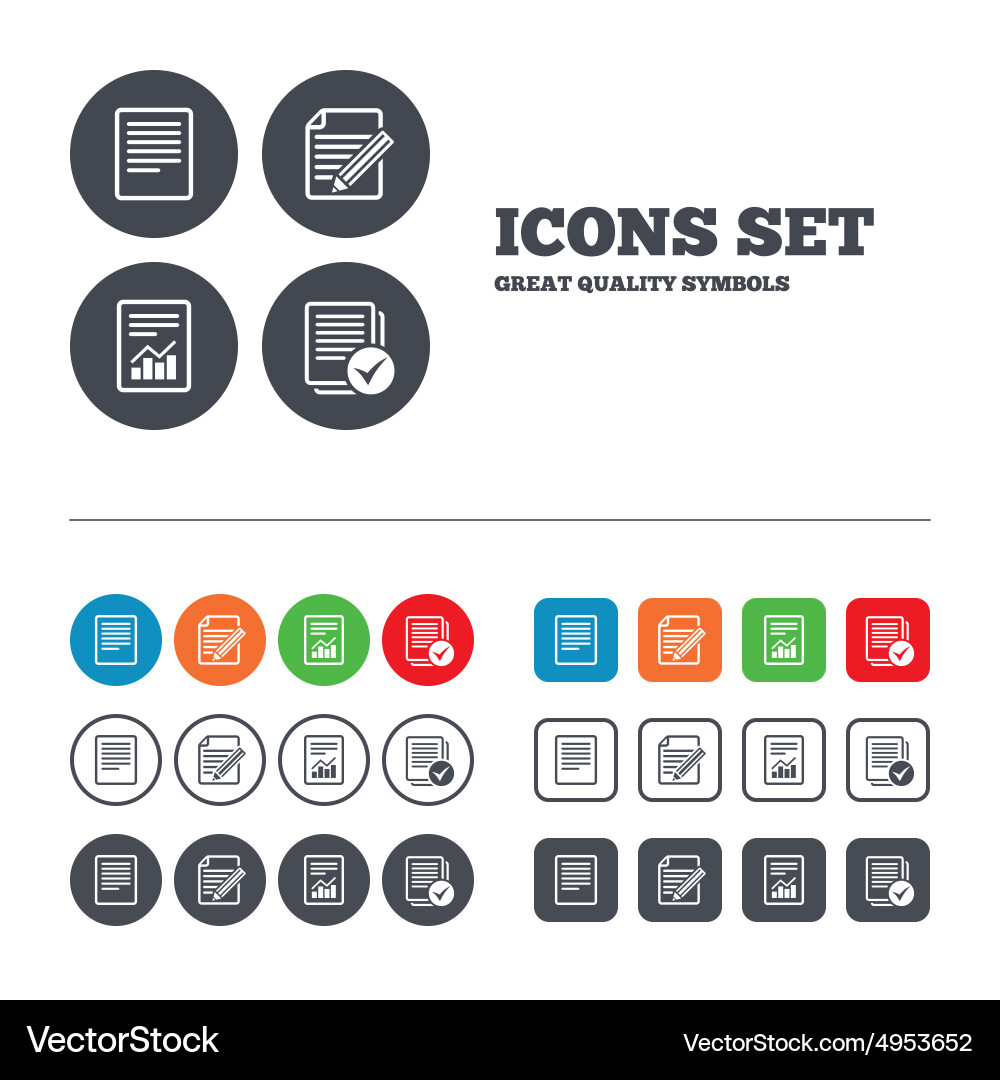 Document Icons: Chart, Edit, Checkbox vector image