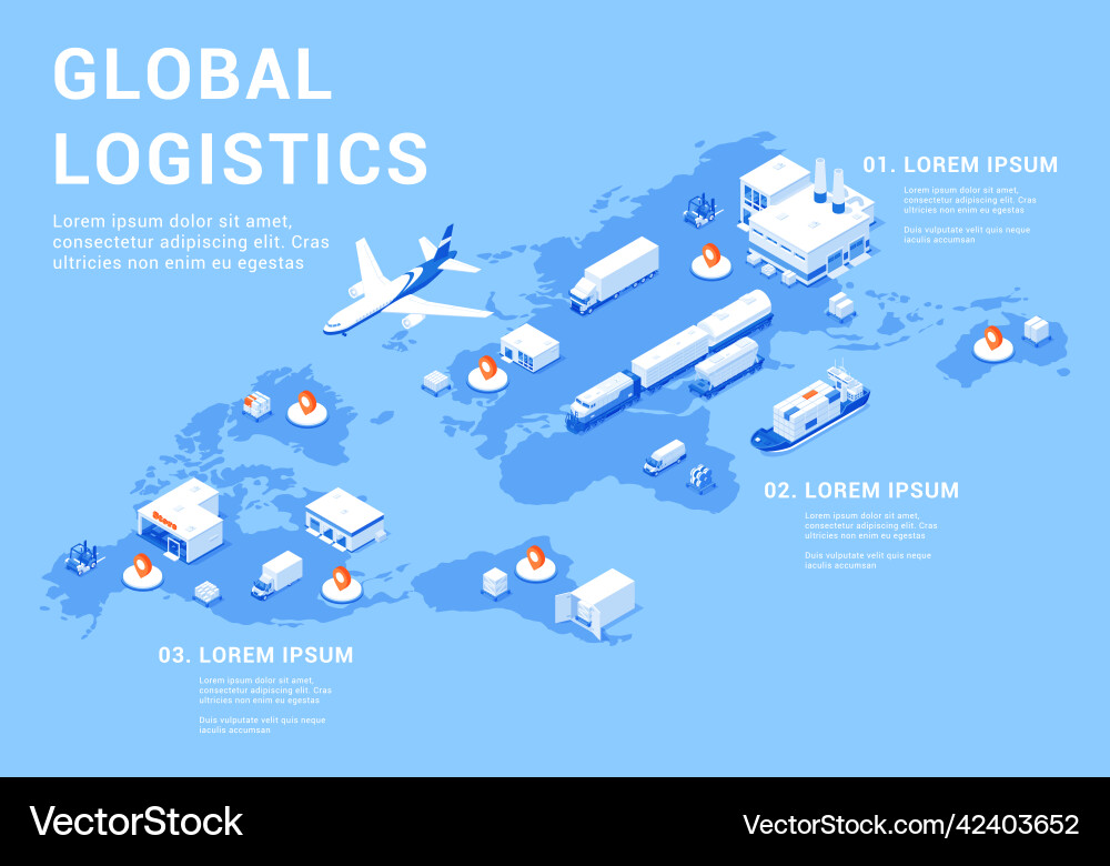 Global logistic network on map banner with place vector image