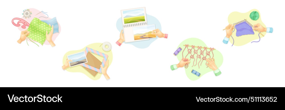 Hands create craft and handmade hobby set Hands create craft and handmade hobby set vector image