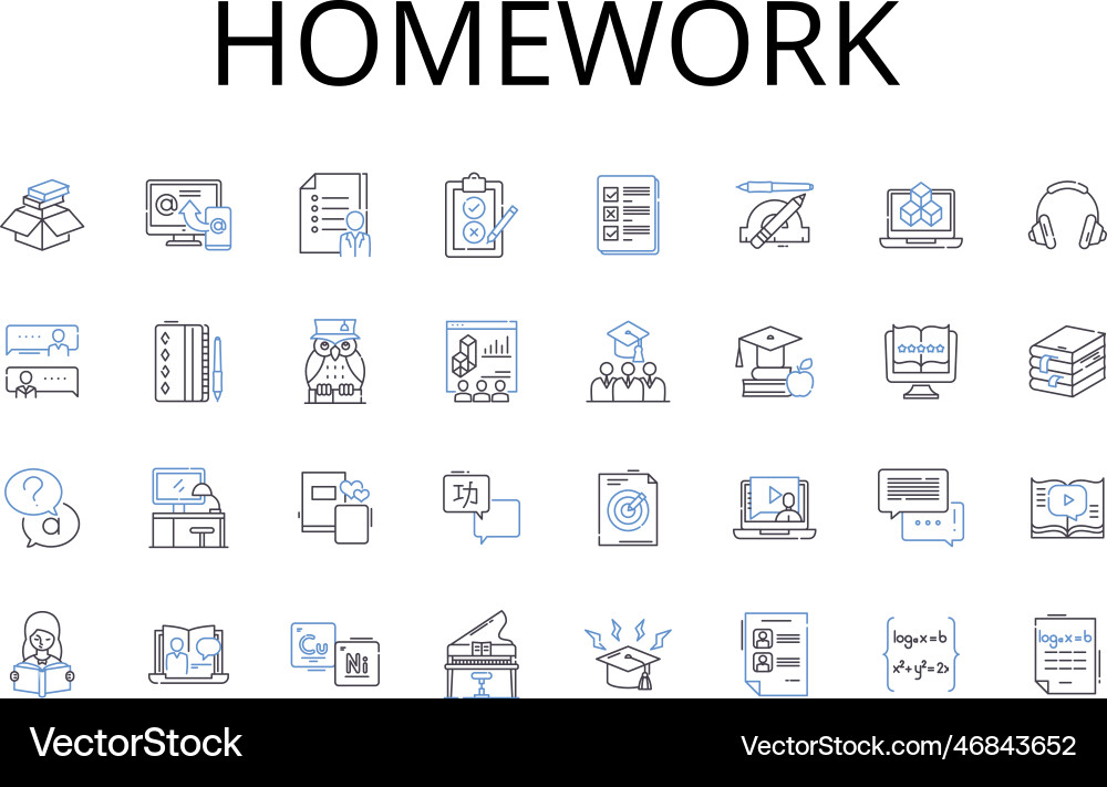 Homework line icons collection assignment-task Vector Image