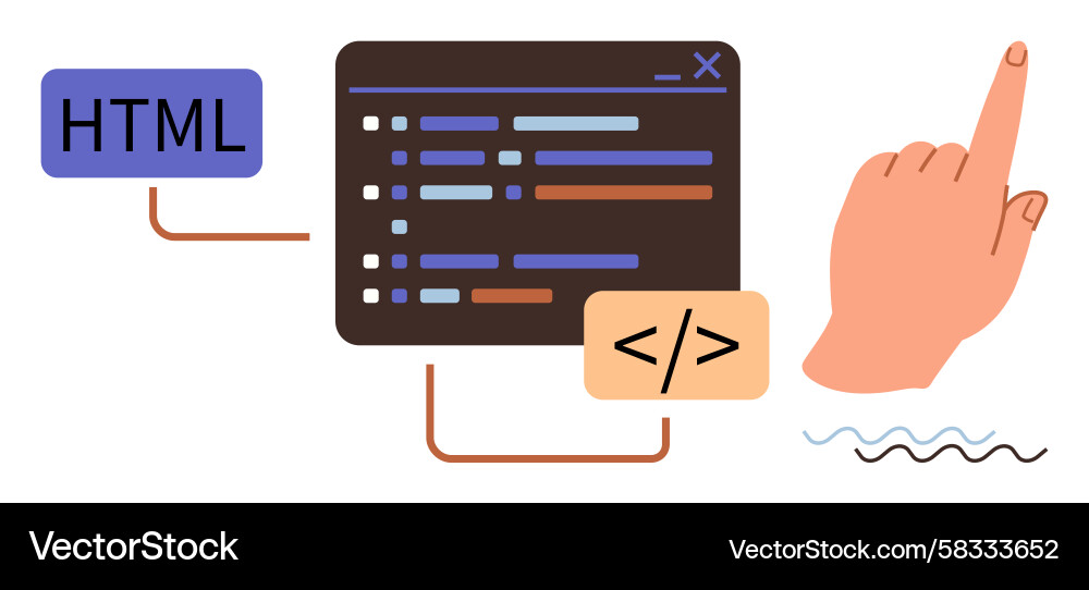 Kodierungsfenster mit HTML-Elementen Vektorbild