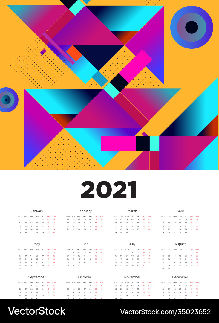 Neues Jahr 2021 Kalender Design mit bunten Neues Jahr 2021 Kalender Design mit bunten vektorbild