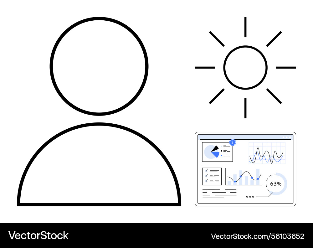Person icon with sun and data dashboard Vector Image