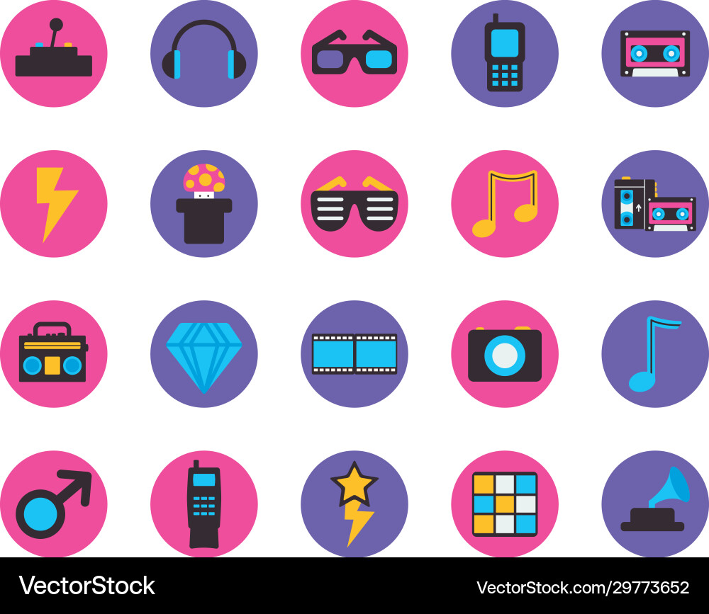 Retro flat block style icon set design Retro flat block style icon set design vector image