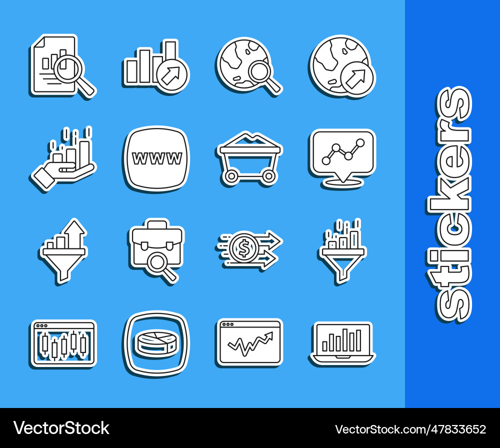 Set line laptop with graph chart sales funnel Set line laptop with graph chart sales funnel vector image