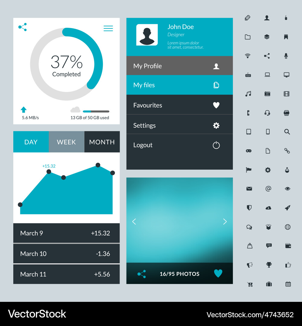 Set of flat design ui elements for website Vector Image