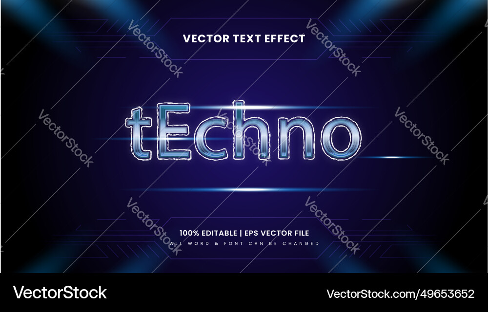 Techno futuristic 3d text style effect editable Vector Image