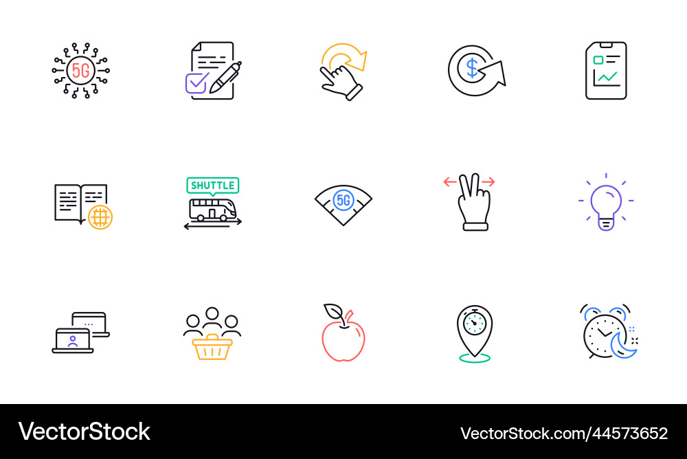 Timer touchscreen gesture and internet book line Vector Image