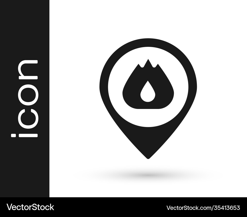 Black map pointer with fire flame icon isolated Black map pointer with fire flame icon isolated vector image