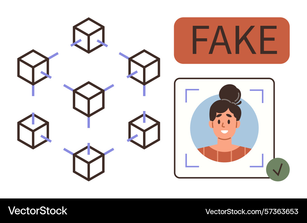 Blockchain network and ai-based facial recognition vector image