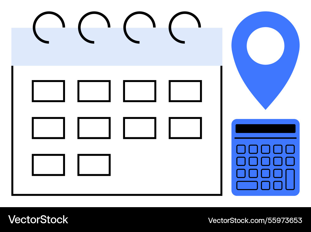 Calendar with location marker and calculator Vector Image