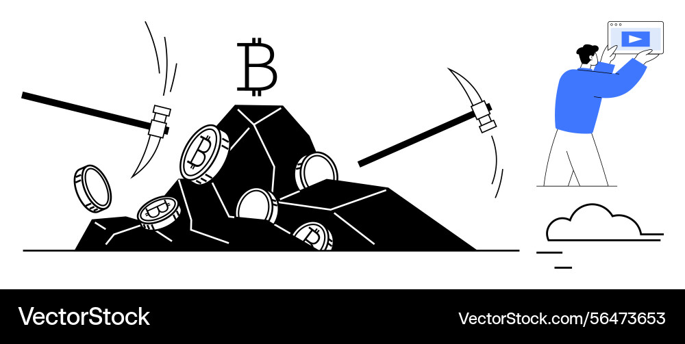 Digital currency mining process with pickaxes Vector Image