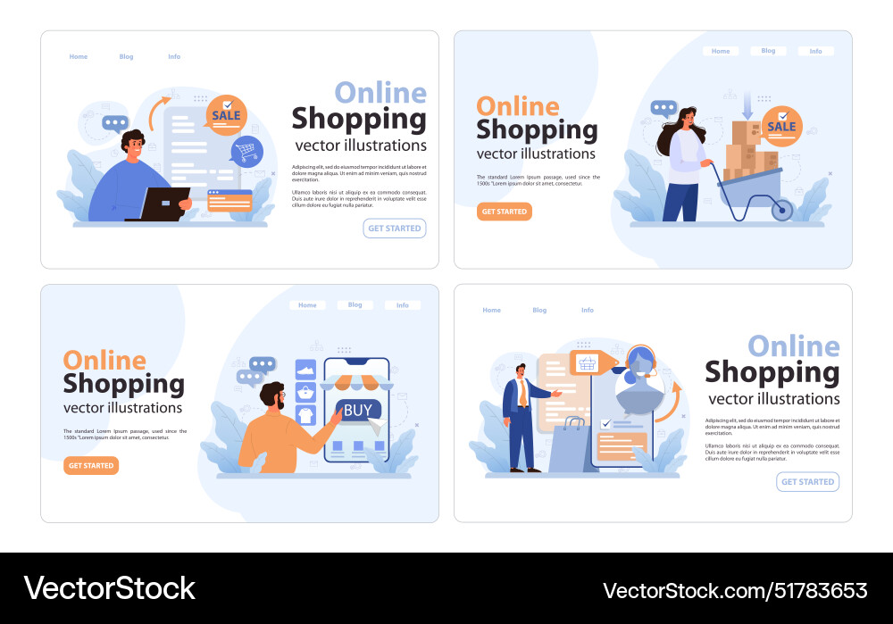 E-Commerce Web-Banner oder Landing-Seite online gesetzt E-Commerce Web-Banner oder Landing-Seite online gesetzt vektorbild