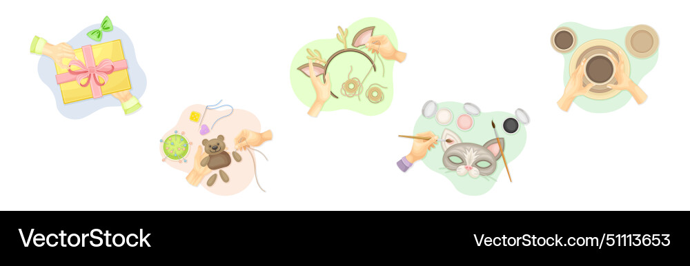 Hands create craft and handmade hobby set Hands create craft and handmade hobby set vector image
