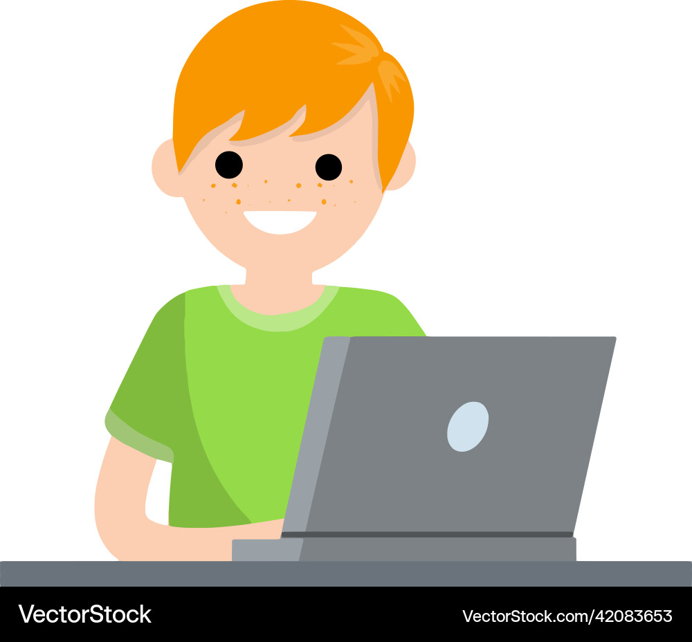 Man with laptop work at computer Vector Image