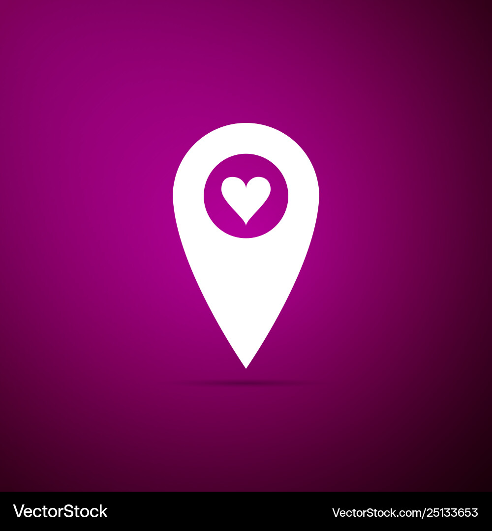 Map pointer with heart icon isolated on purple Map pointer with heart icon isolated on purple vector image