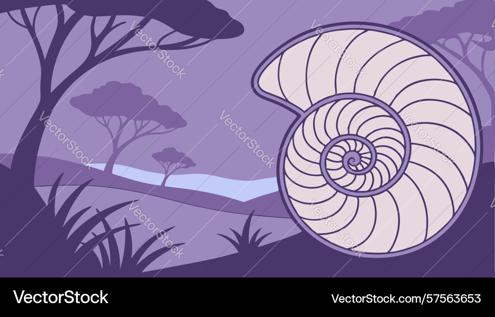 Nautilus shell in a purple forest setting design vector image