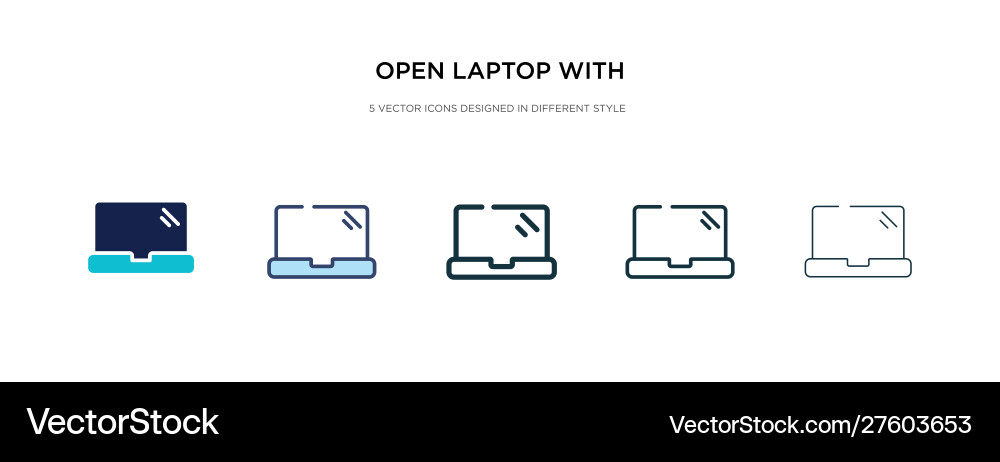 Open laptop with shining screen icon in different Open laptop with shining screen icon in different vector image