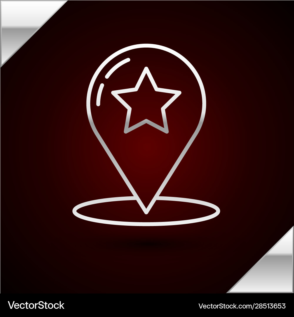 Silver line map pointer with star icon isolated vector image