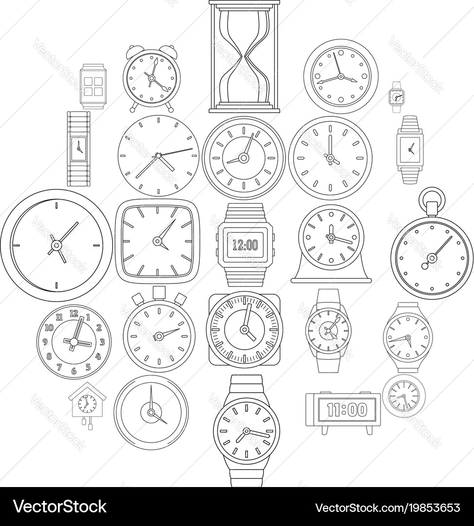 Time and clock icons set outline style vector image