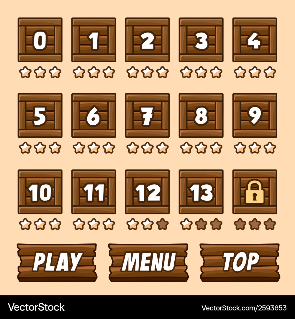 Wooden box level selection panel with buttons Vector Image
