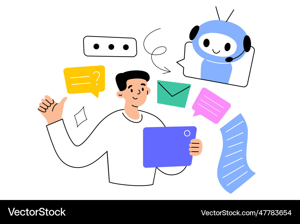 Ai writing man with artificial intelligence robot Ai writing man with artificial intelligence robot vector image