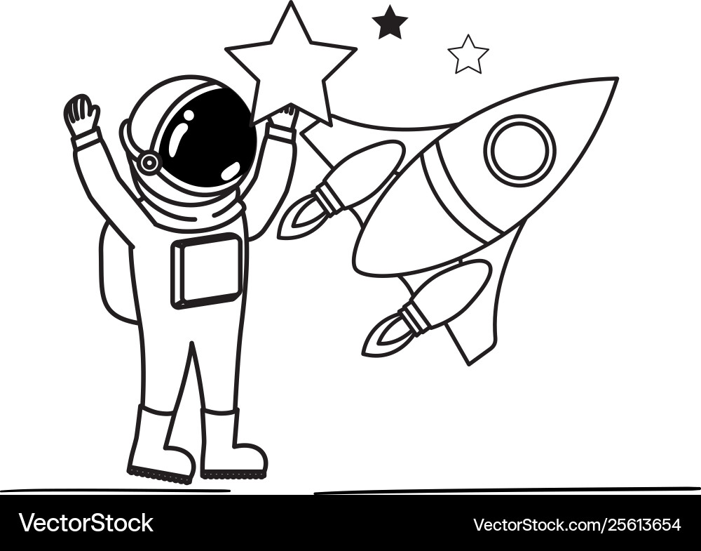 Astronaut with spacesuit and rocket in white Astronaut with spacesuit and rocket in white vector image