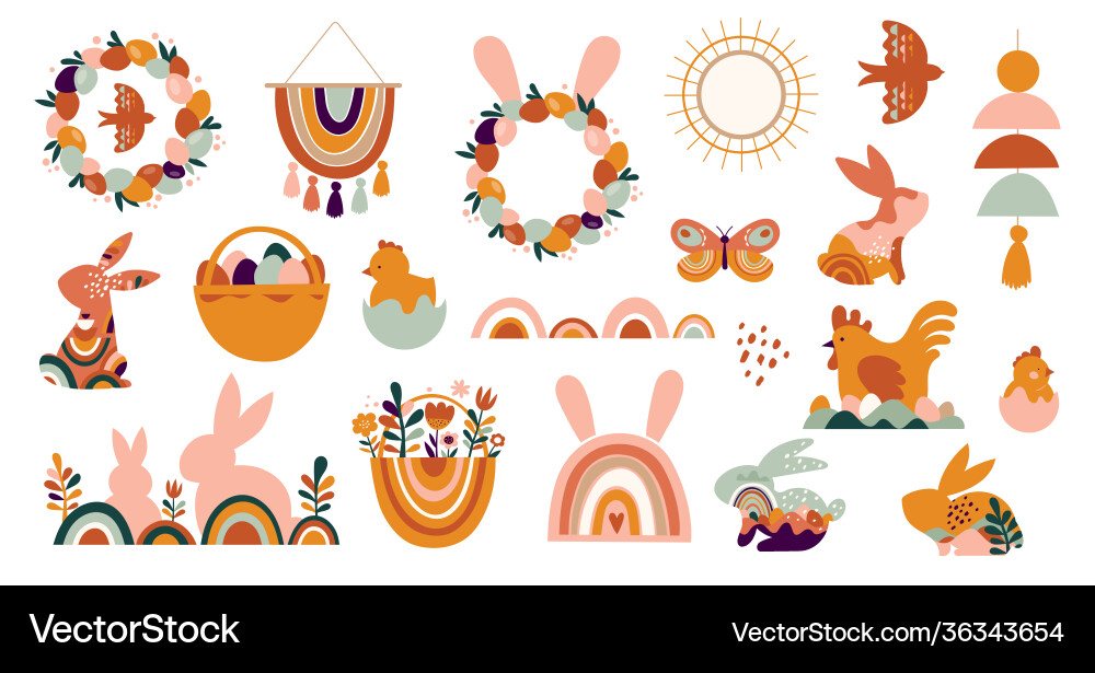 Boho easter concept design bunnies eggs flowers Boho easter concept design bunnies eggs flowers vector image