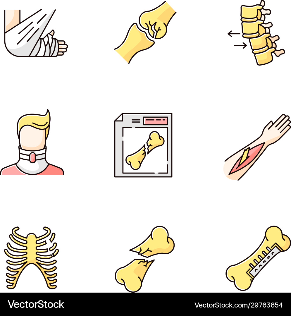 Bone fractures rgb color icons set x-ray scan Bone fractures rgb color icons set x-ray scan vector image