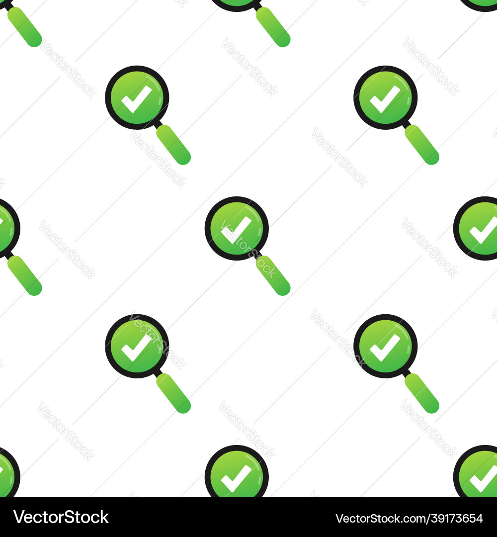 Checkmark with loupe green approved pattern Checkmark with loupe green approved pattern vector image