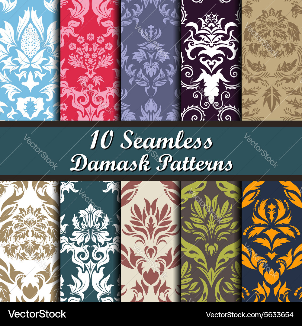 Damask patterns set vector image