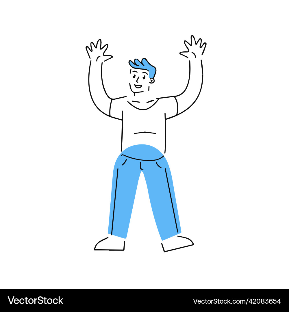 Man with hands up gesture of joy Vector Image