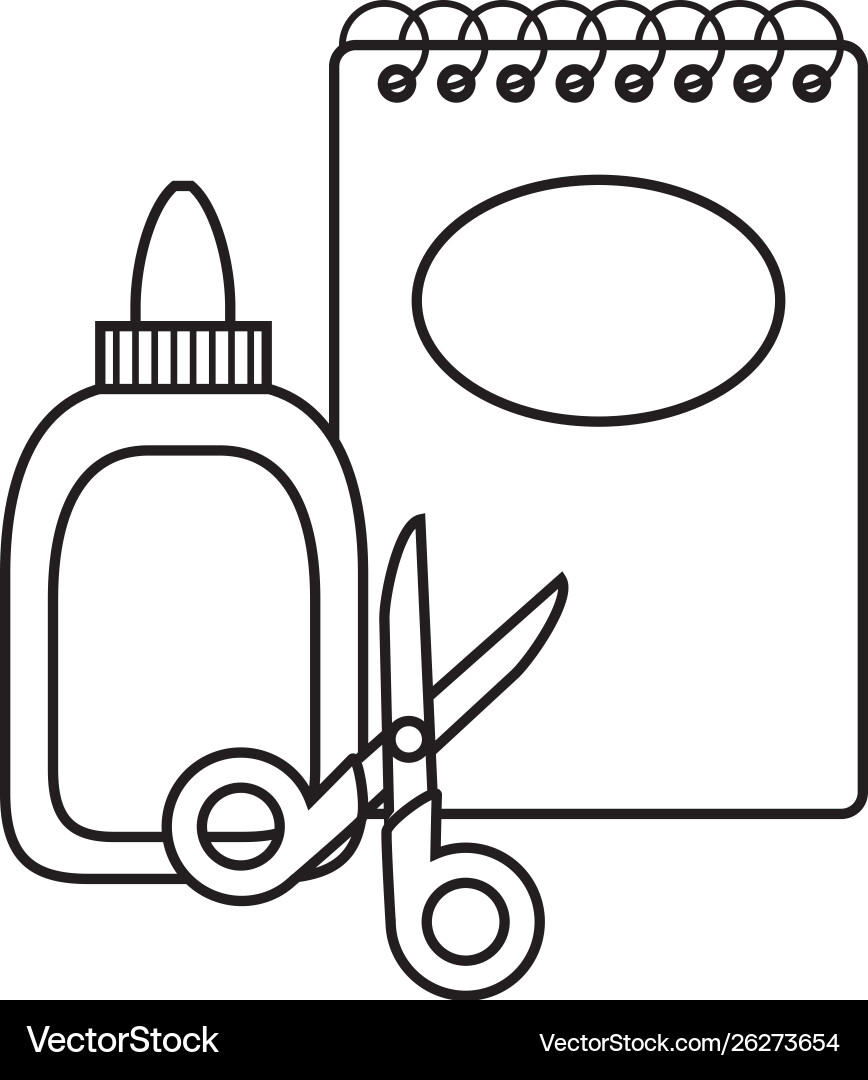 Notebook with glue bottle and scissors Vector Image