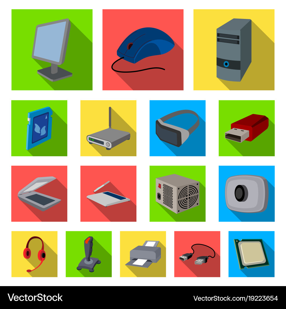 Personal computer flat icons in set collection Vector Image