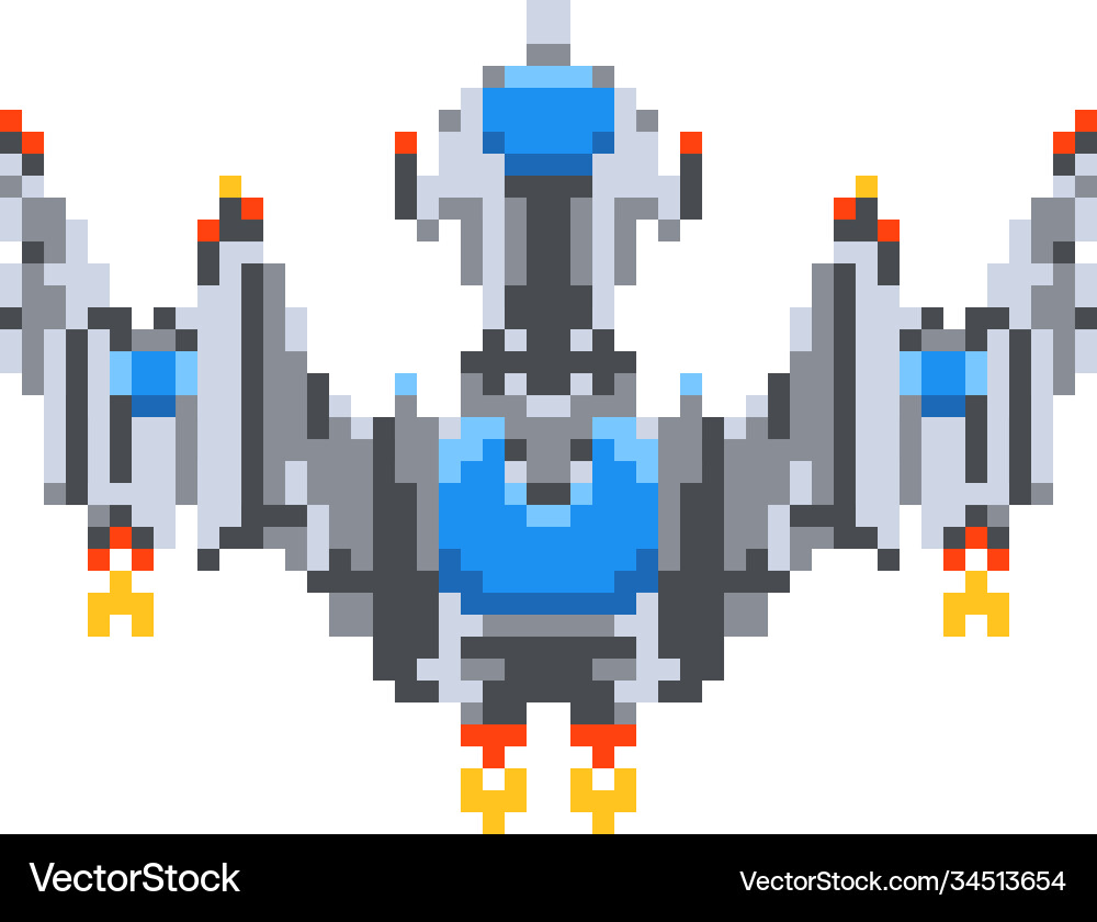 Powerful spaceship game hero in pixel art style Powerful spaceship game hero in pixel art style vector image