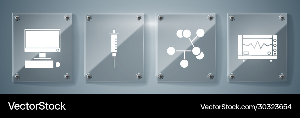 Set computer monitor with cardiogram molecule Set computer monitor with cardiogram molecule vector image