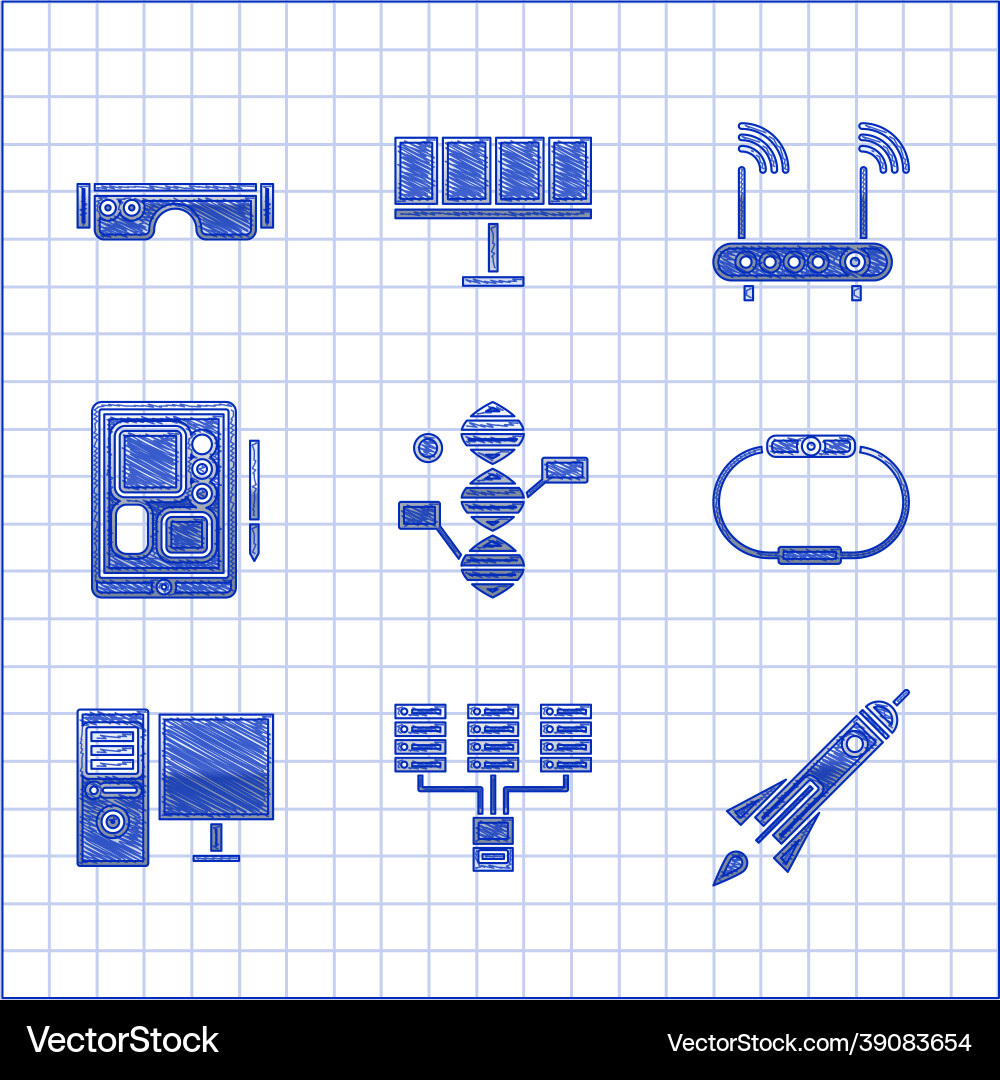 Set dna symbol server data web hosting rocket vector image