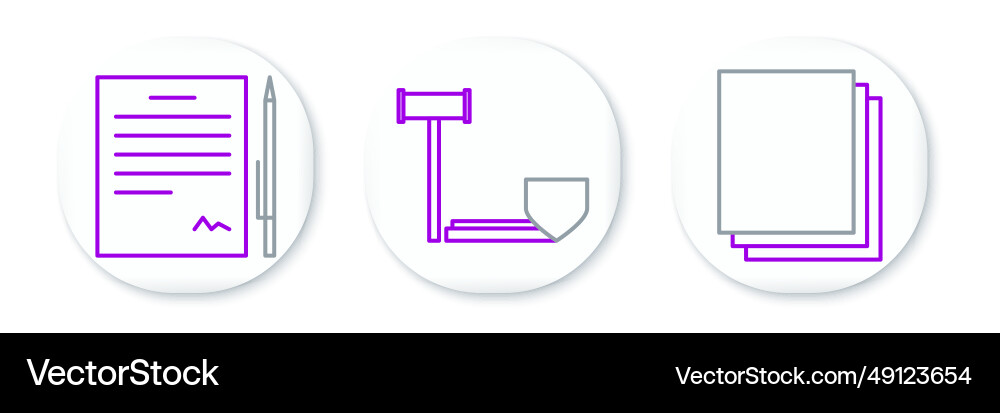 Set line clean paper contract with pen and judge Set line clean paper contract with pen and judge vector image