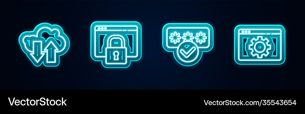 Set line cloud download and upload secure your Set line cloud download and upload secure your vector image