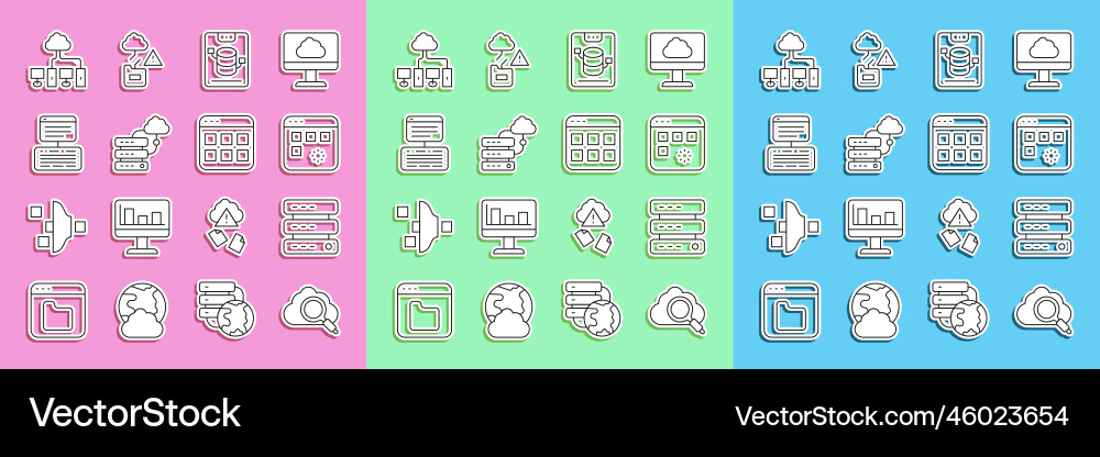 Set line search cloud computing server data web Set line search cloud computing server data web vector image