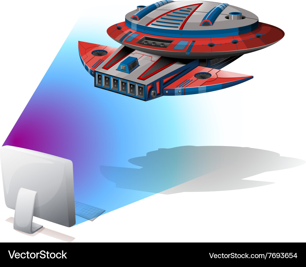 Spaceship flying out of computer screen vector image
