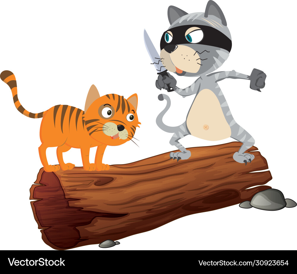 Two cats on log one bad and victim Royalty Free Vector Image
