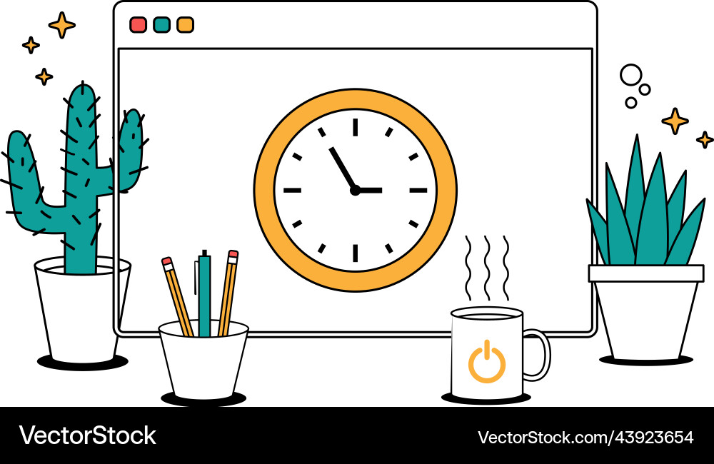 Window screen clock time color web icons vector image