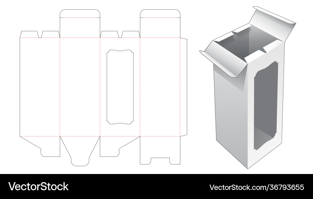 Bottle box with middle open point and window die Bottle box with middle open point and window die vector image